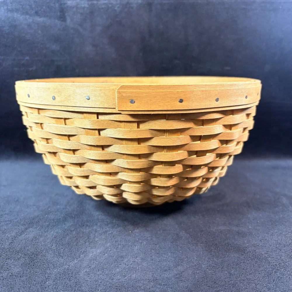 Longaberger 9-inch Bowl Basket 12785 Navy Liner Protector Lid 2002 USA Handwoven